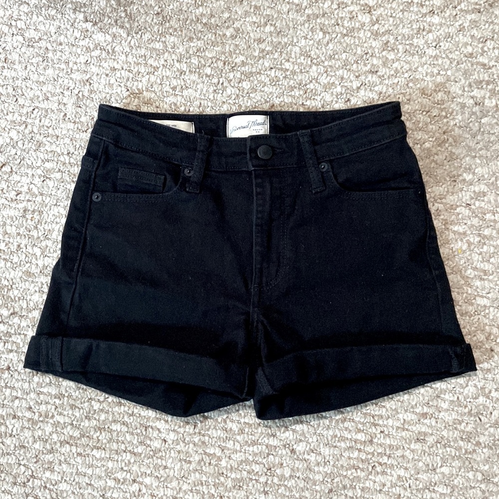 Cuffed Black Denim Shorts